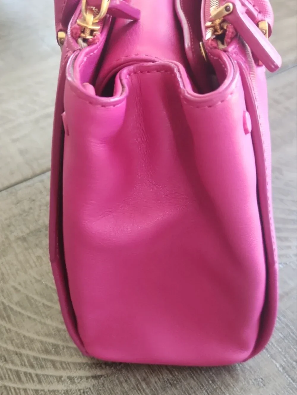 MCM Hot Fuschia Pink Leather Satchel with Gold Hardware